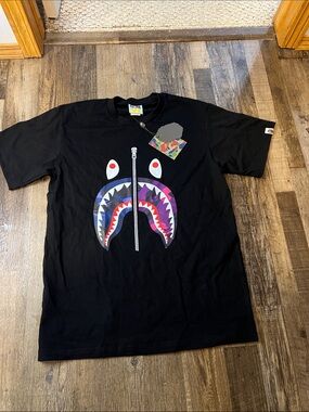 Bape Black Shark Graphic T-Shirt with Multicolor Shark Print